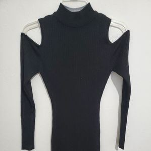 Black mock neck, cold shoulder bodycon dress, US large